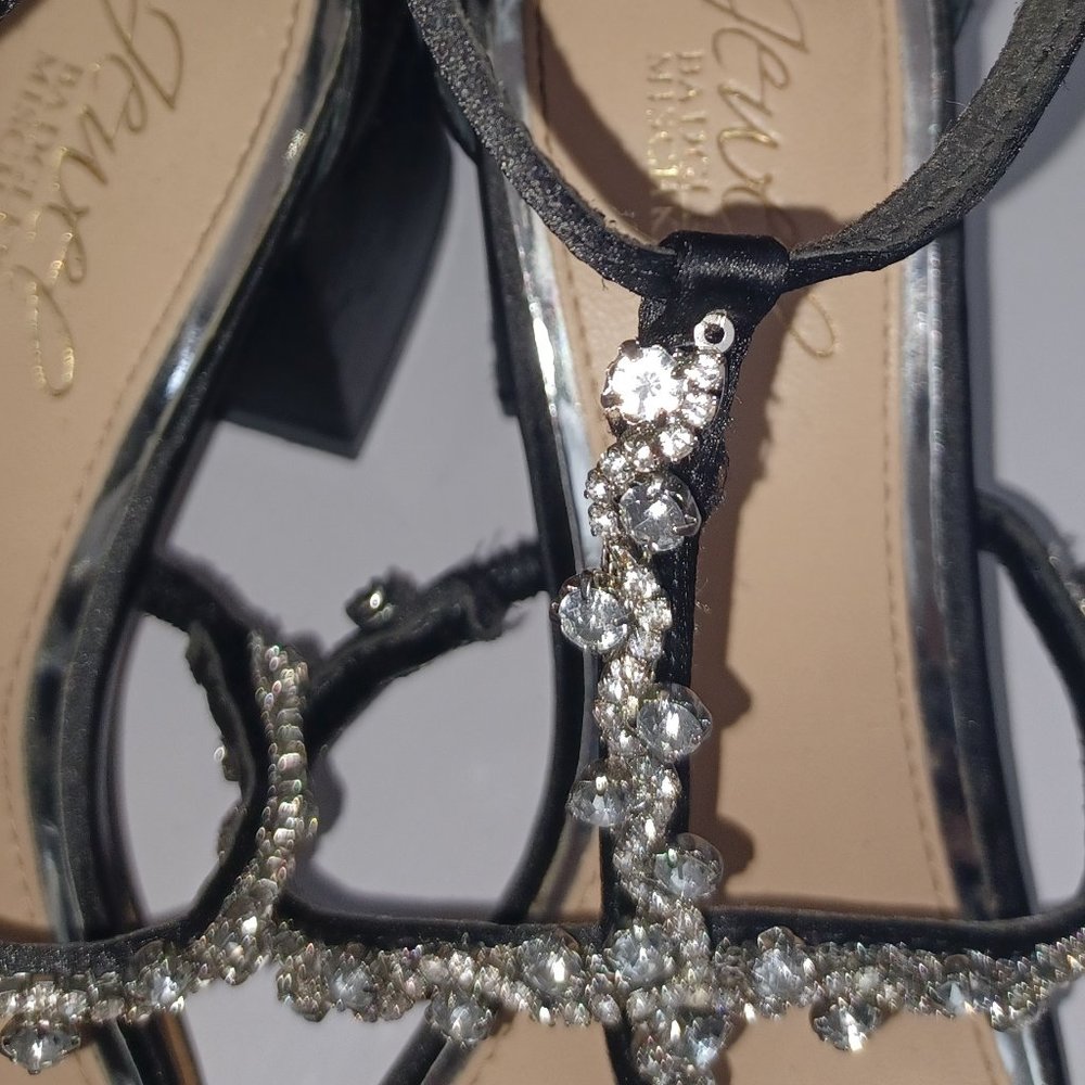 Badgley Mischka Jewel Black Satin Embellished Sandals Heels - Picture 4 of 9